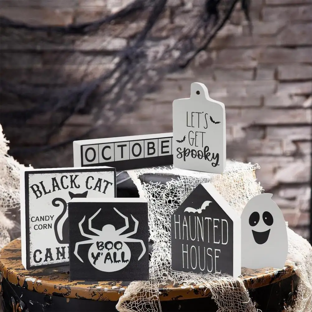 Rustic Halloween Tiered Tray Setup Spooky Halloween Tiered Tray Decor Set Festive Wooden Signs for Farmhouse Atmosphere Rustic