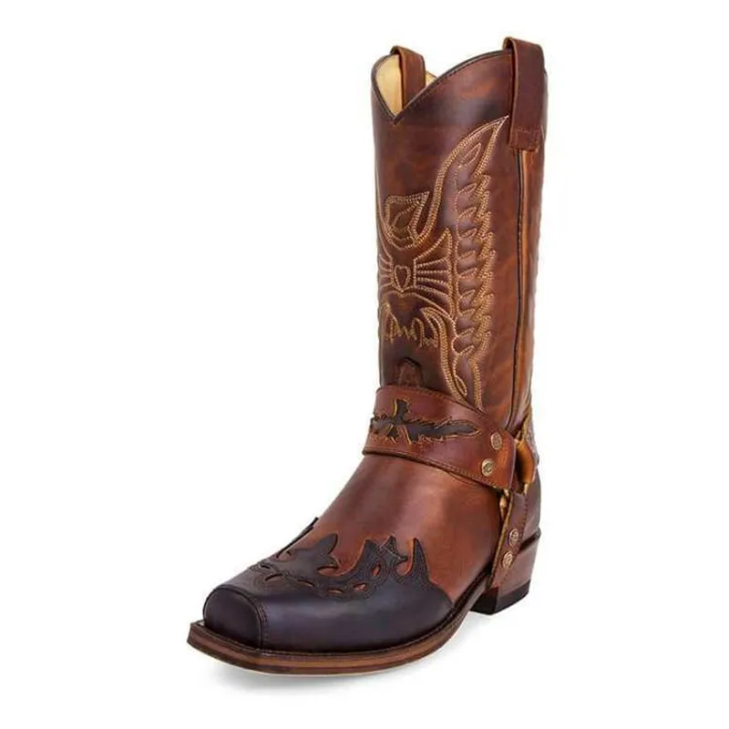 Men Women Unisex 2022 Mid Calf Western Cowboy Embroidery Boots Male Autumn Outdoor Leather Totem Med Heel Fashion Designed Boots