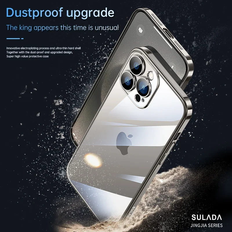 Original Sulada Glossy Plating Frame Transparent PC Case For iPhone 15 Pro Max Plus Glass Camera Lens Protector Armor Slim Cover