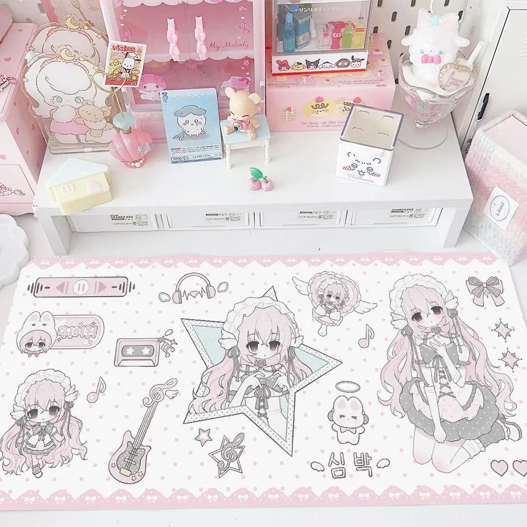 Pink Kawaii Angel Cat Office Desk Mat Computer Keyborad Leather PU Mouse Pad Cute Cartoon Design Mousepad House Decoration Gift
