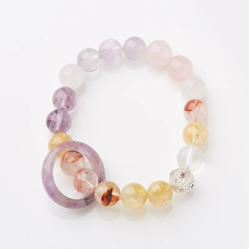 Nine Purple Li Fire Purple Jade Amethyst Beaded Bracelet with Multi Treasure Running Ring for Women Gifts