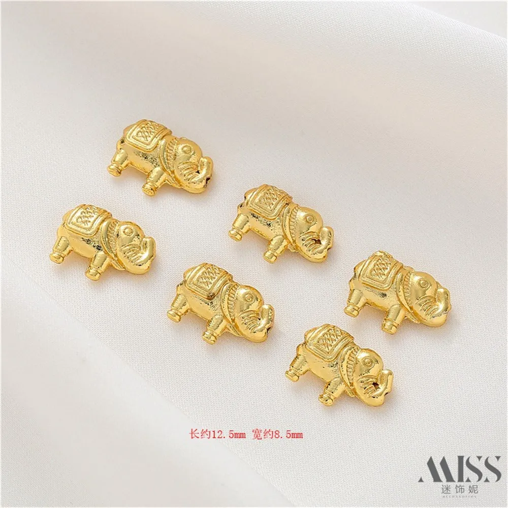 18K Sand Gold Accessories Elephant Through-hole Separated Beads DIY Loose Beads Handmade Bracelets Necklaces Jewelry Materials