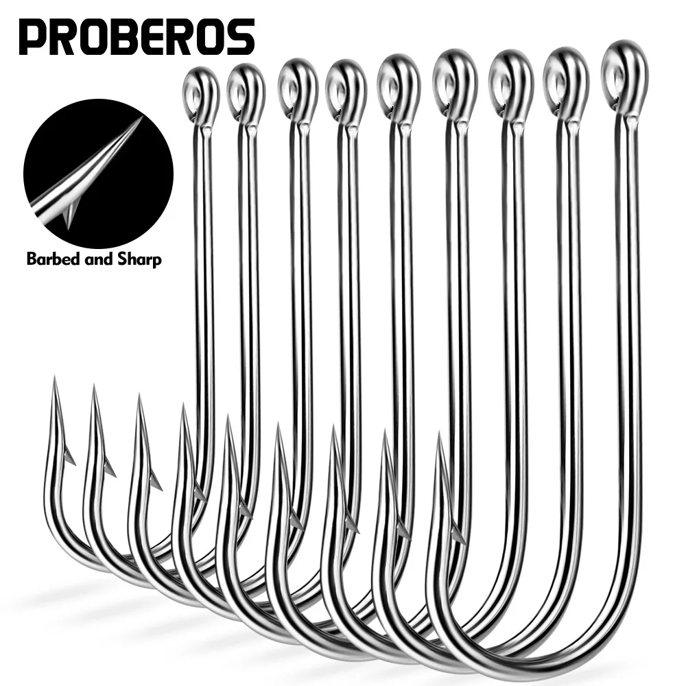 100Pcs/lot High-carbon Steel Fishing Hooks10#-20# Single Hook Ring Eye Barbed High Strength Hooks