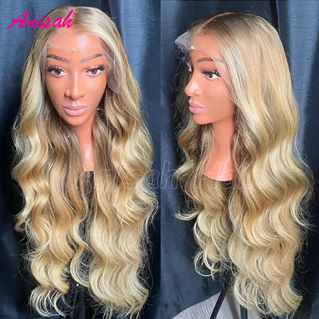 

Ombre Highlight Blonde Colored Body Wave Lace Front Human Hair Wig Pre Plucked 5x5 Transparent Lace Closure Glueless Wigs