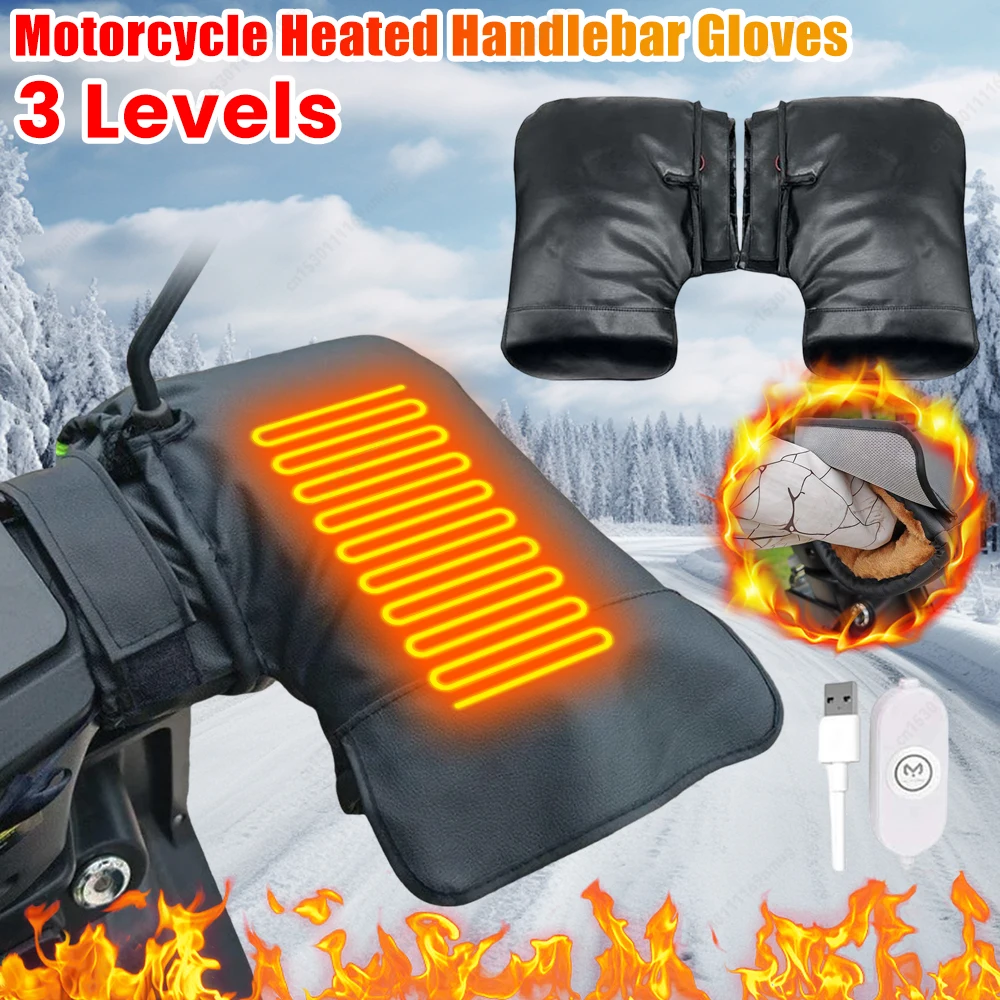 

Перчатки на руль с электрическим подогревом, зарядка через USB, мотоциклетные перчатки с подогревом, светоотражающие перчатки для велосипеда, MTB, мотоцикла, скутера