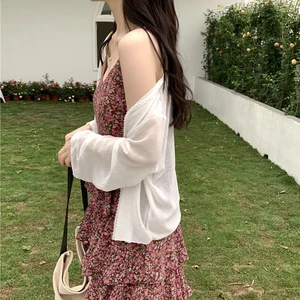 نسائي قصير متماسك كارديجان أبيض مسامي خفيف الوزن مفتوح نقطة الشاطئ أعلى ربيع وصيف 2024 أعلى 10 مبيعات ملابس نسائية في 80 و 90 - No9