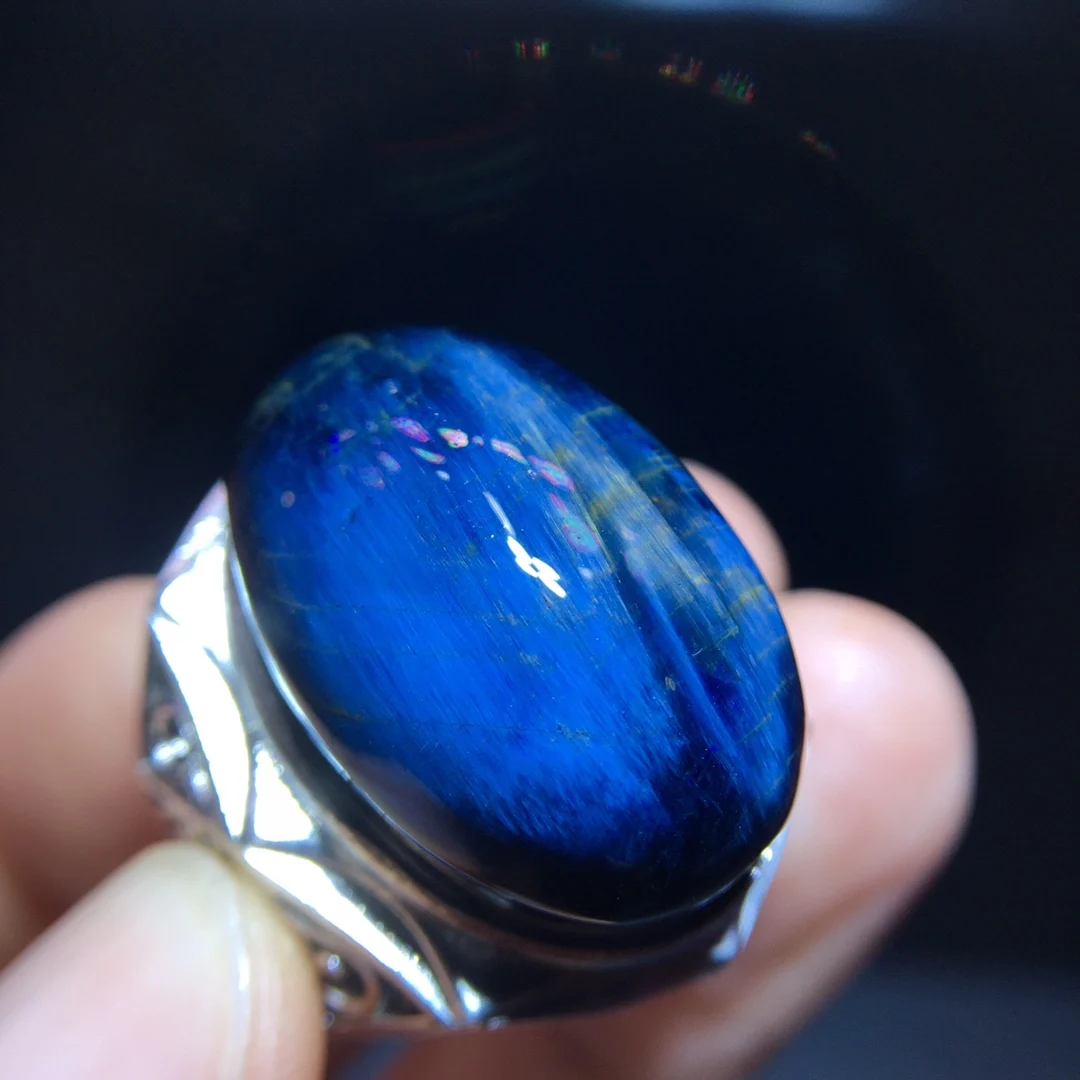 

Natural Blue Pietersite Adjustable Ring Namibia Jewelry 925 Silver 24.5/16.5mm Pietersite Chatoyant Gemstone Ring AAAAAA