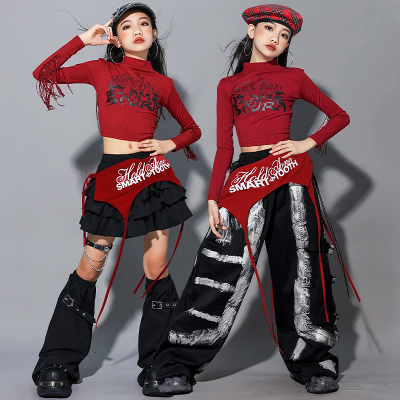 

Girls' Red Jazz Dance Costumes, Children's Runway Fashion, Children's Street Dance and Hip-hop Performance Costumes Set