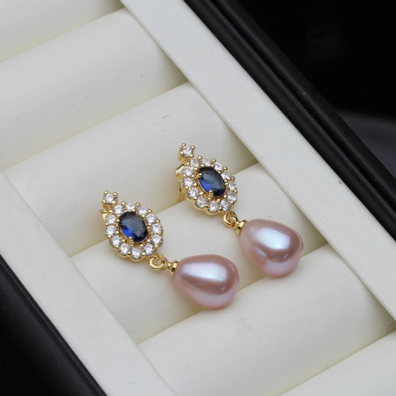 Neue, frische, natürliche Süßwasserperlen-Ohrstecker für Damen, romantische, hängende Perlenohrringe, Schmuck, Geschenk für Ehefrau oder Mutter, in Weiß und Schwarz. – Detail 4