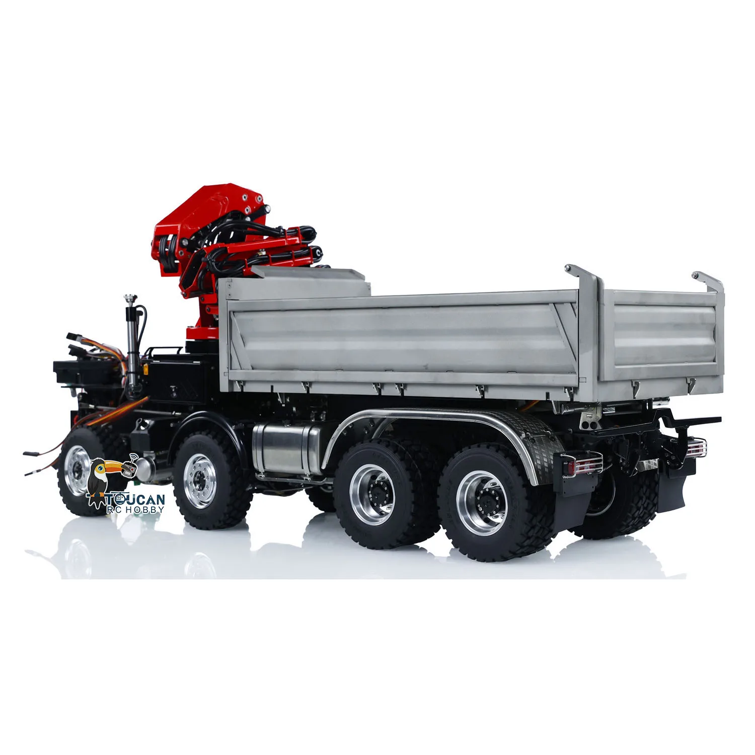 

3348 8X8 RC Hydraulic Dumper LESU 1/14 3 Ways Crane Dump Truck Tipper with Crane Light Sound 2 Speed Transmission Car Vehicle