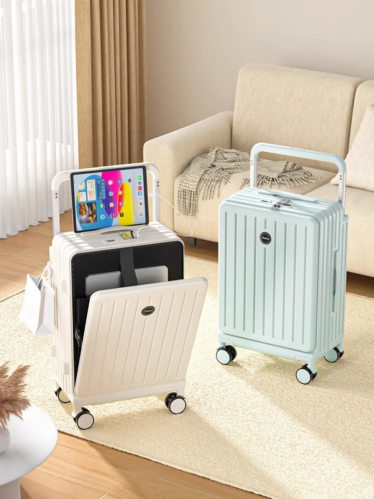 Suitcase Front Opening Wide Pull Rolling Luggage Lightweight 20 inch Boarding Suitcases Multifunctional Password Trolley Case