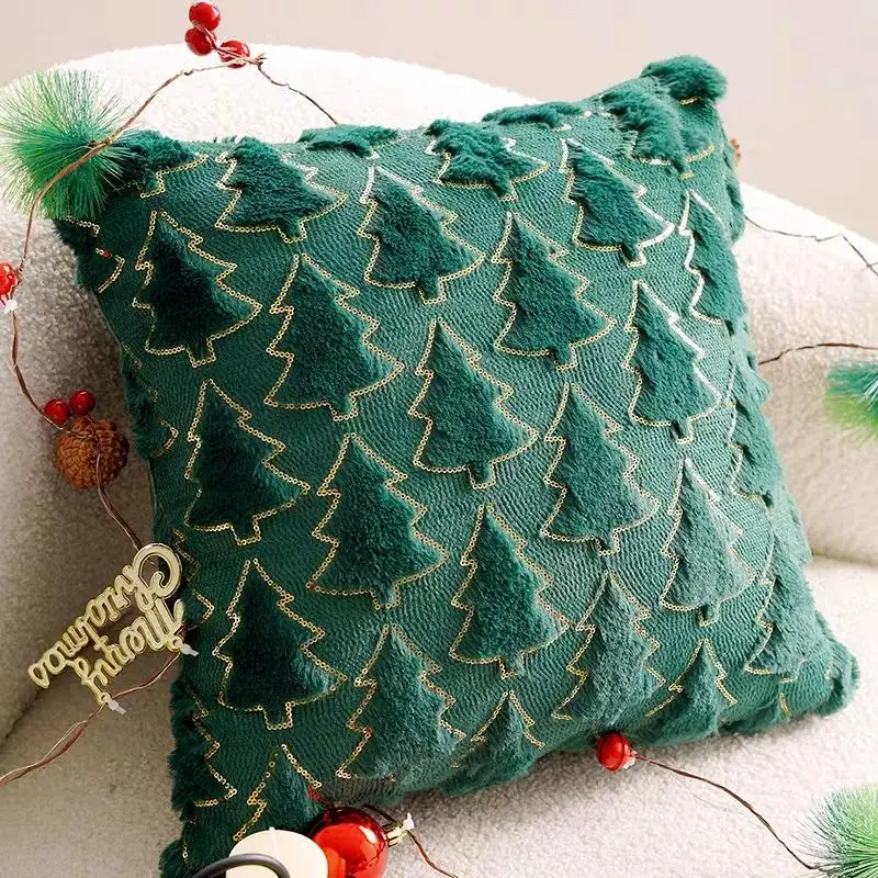 

Gold Sequin Christmas Tree Throw Pillow Cover Winter Plush Embroidery Cushion Cover Christmas Sofa Decoration New Year Gifts