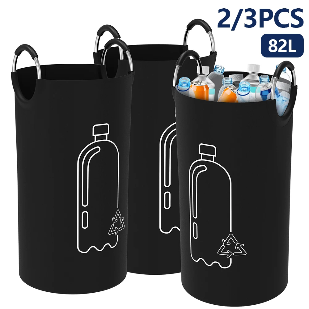 

2/3Pcs 82L Empty Bottle Storage Basket Folding Kitchen Wastewater Bottle Collector Bag with Soft Handles Bottle Recycling Bag