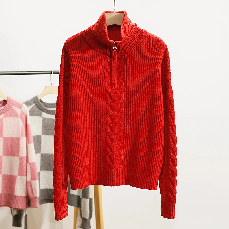 

Женский модный свитер Xking из шерстяной смеси, вязаный, утолщенный, зимний, с ребристым узором, полувысоким круглым воротом, длинными рукавами, свободного кроя, новинка