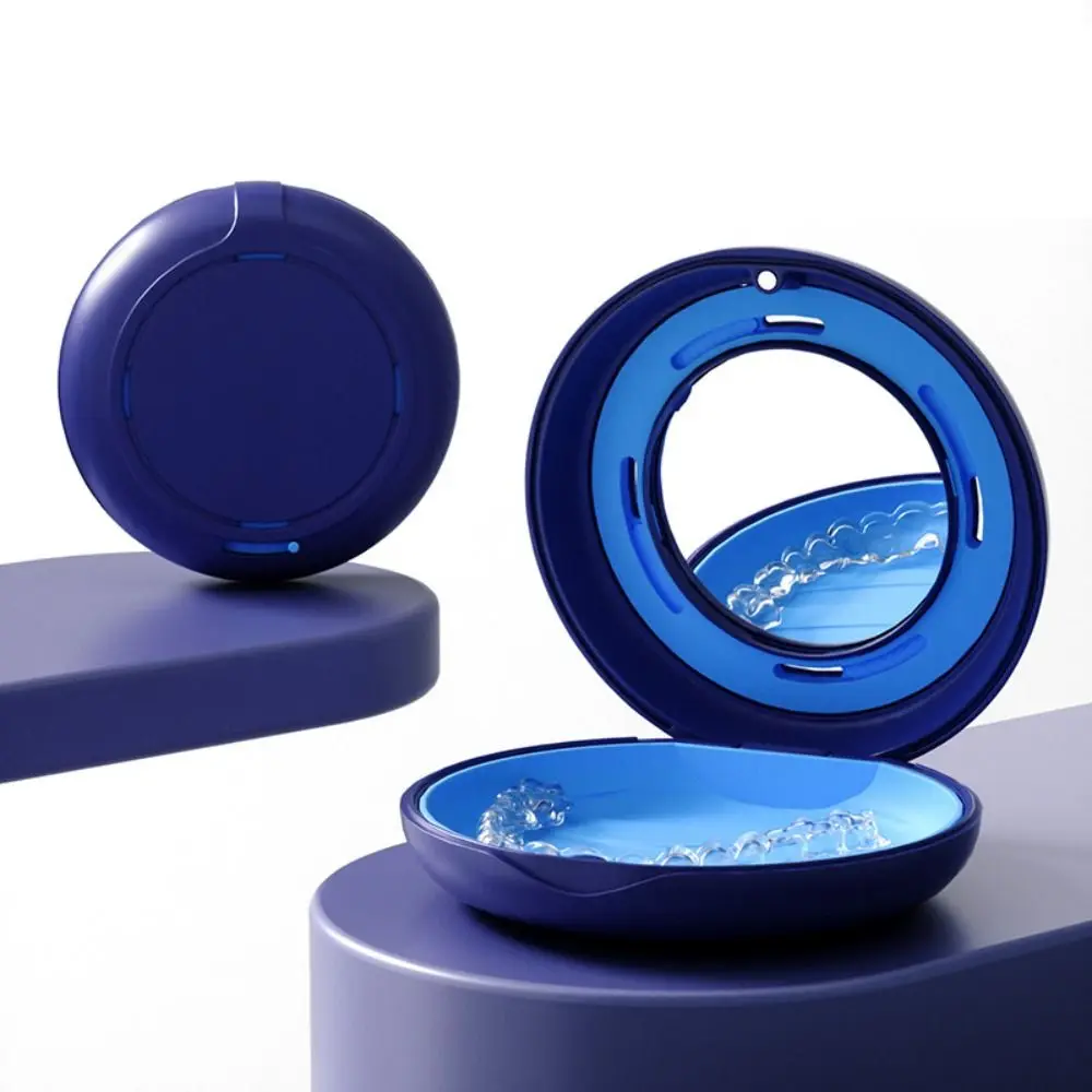 

Magnetic Closure Retainer Case With Mirror Portable Sealed False Teeth Box Mouthguard Container Cleaning Tooth