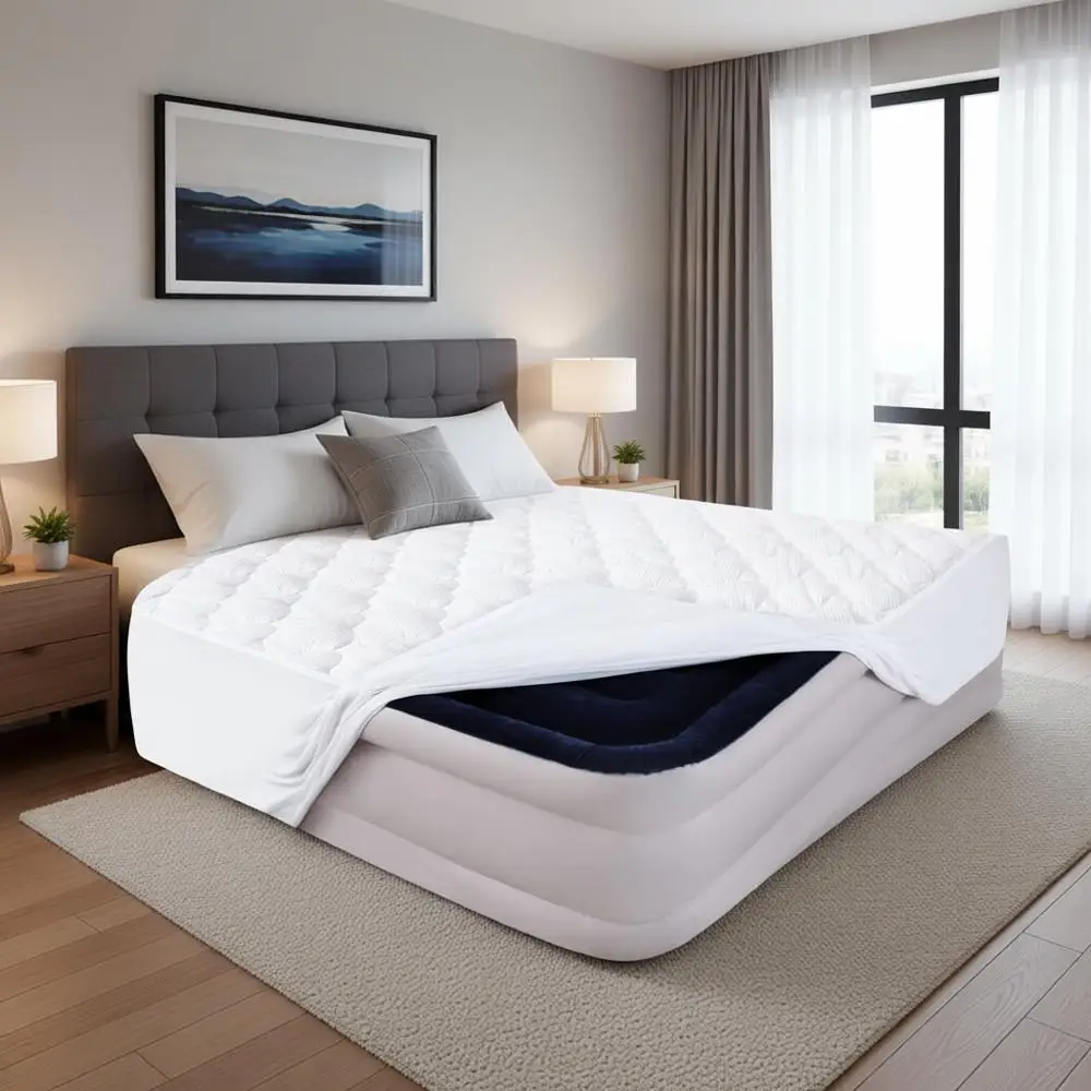 

Thick Quilted Mattress Topper, Air Mattress Cover, Breathable and Noiseless Down Alternative Fiber, Extra Thick Mattress Pad for
