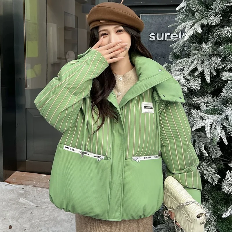 2024 New Winter Puffer Coats Jackets for Women Color Collision Striped Down Jacket Thickened Warm Snow Short Women\'s Outerwears