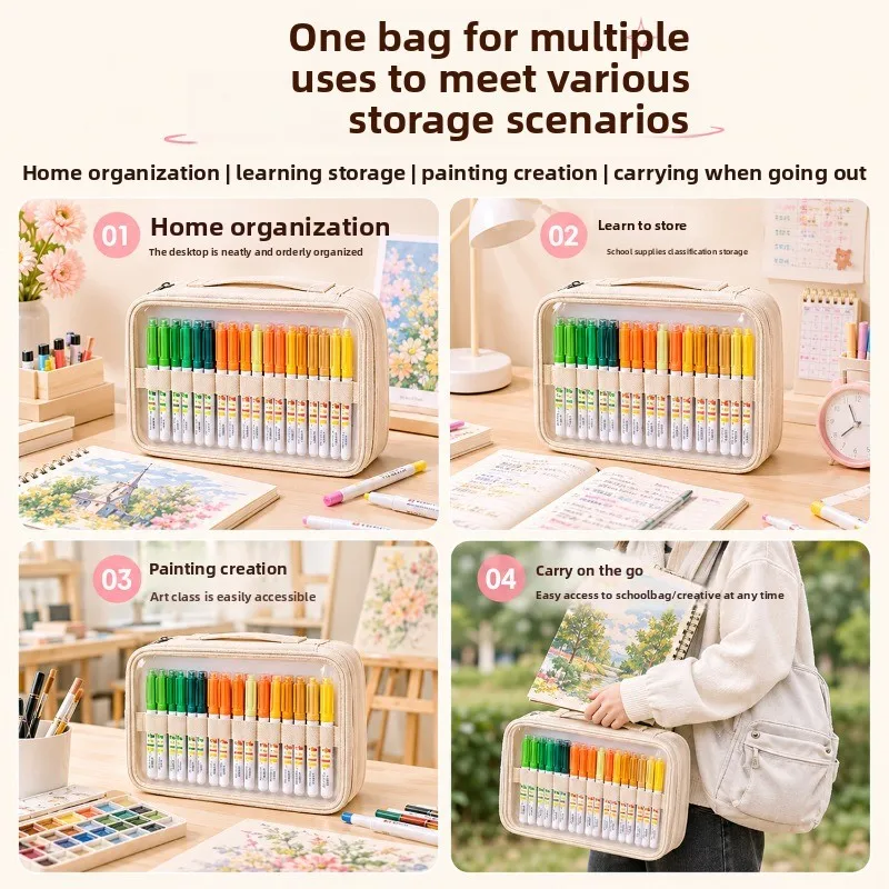 108 Slots Marker Pen Storage Bag, Large Capacity Transparent Visible Handheld Waterproof Pen Case, Portable Organizer Pouch