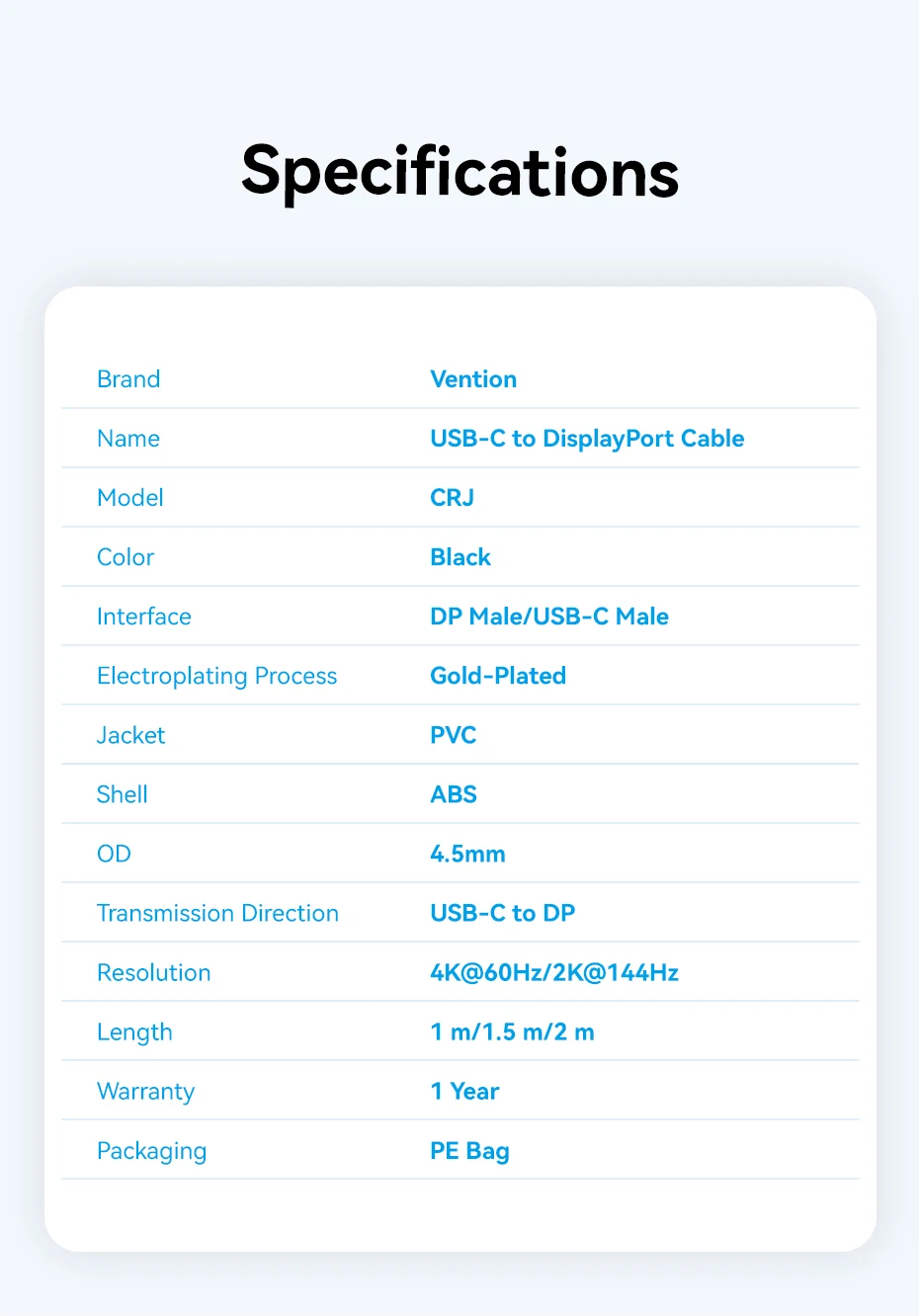 Vention 4K USB C auf DP Kabel USB Typ C auf 8K/60Hz DisplayPort Kabel für iPhone Tablet PC Monitor Laptop HDCP HDR DP Kabel – Detail 10