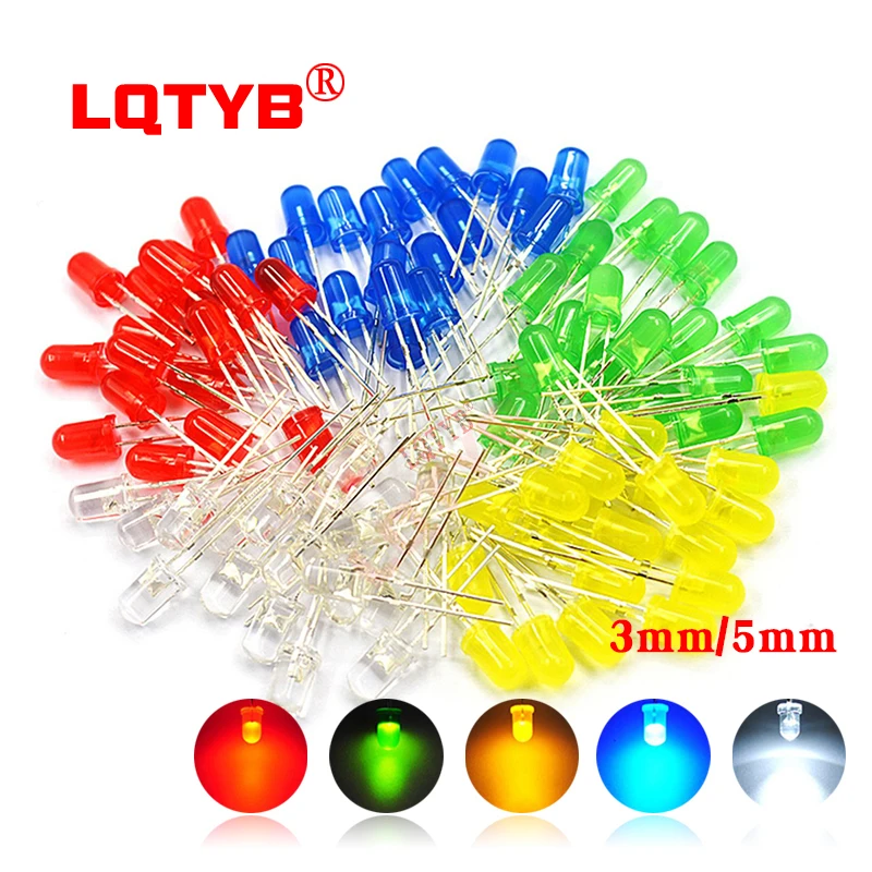 

100/500/1000Pcs 3-5mm LED Super Bright single light-emitting diode kit red green blue yellow white lamp