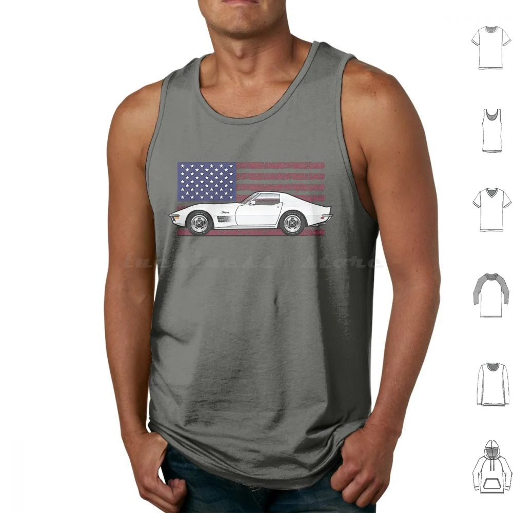 White 1970 Tank Tops Print Cotton 70 1970 71 1971 72 1972 V8 L46 350 396 Convertible Chevy Stingray Corvette Drag