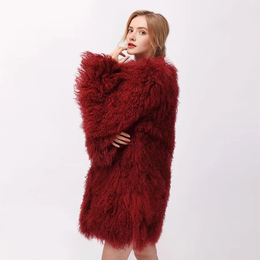 Casaco de pele de cordeiro feminino casacos de pele de ovelha tibetana longo inverno mongólia pele de carneiro casaco de pele real luxo mais vendido
