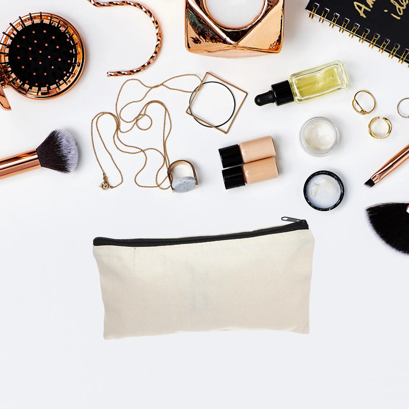 

12Pcs Blank DIY Canvas Pouches Smooth Zipper Pen Bag Stationery Storage Makeup Cases Blank Pencil Pouches Travel Pouch