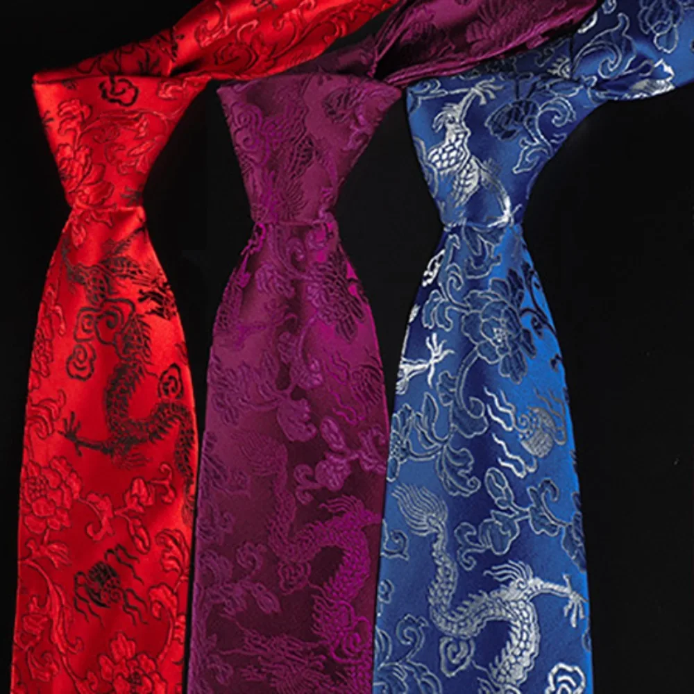 Fashion Calligraphy Chinese Dragon Pattern Tie National Soft Jacquard Silk Tie Hand Tied Adjustable Men Necktie Groomsman