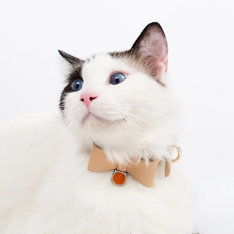 Luxury leather cat harness leash set Soft leather bowknot cat collar adjustable outdoor pet traction rope metal buckle pet vest