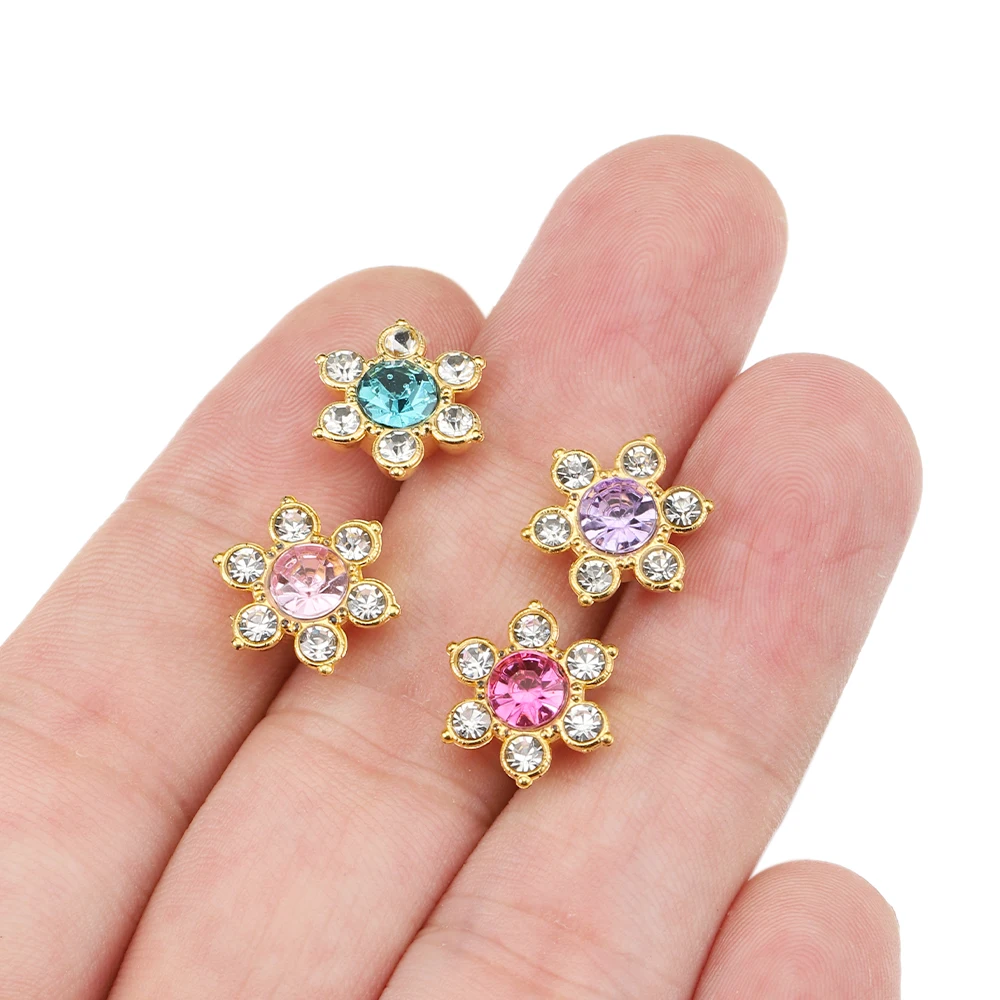 100pcs 50pcs 13mm Flower Crystal Rhinestone Cabochon Flat Backing Patches for Jewelry Making Brooch Accessories DIY Material