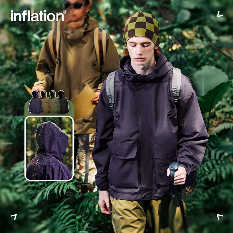 INFLATION Spring Outdoor Waterproof Hiking Jackets Uniesx Multi Pockets Cargo Jacket