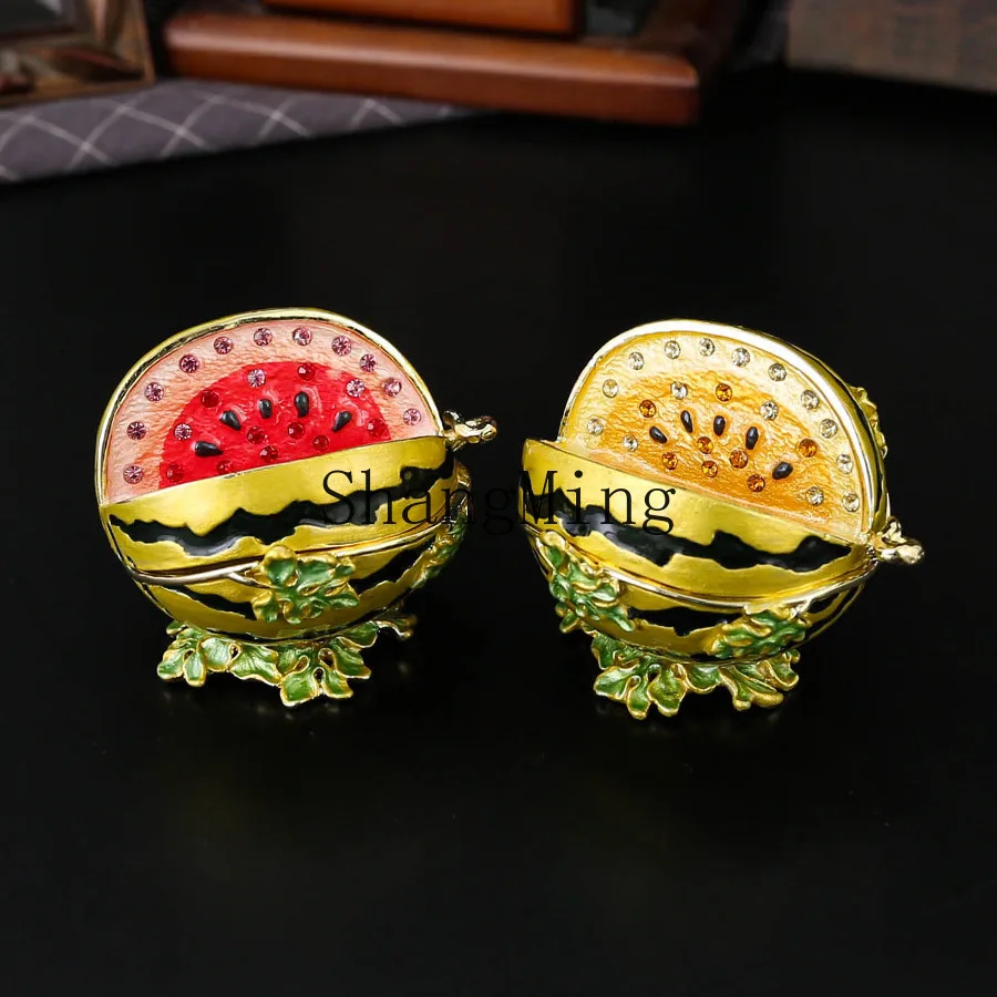

PYH enamel watermelon jewelry box simulation watermelon ornament jewelry storage flip dust ring stud earrings jewelry