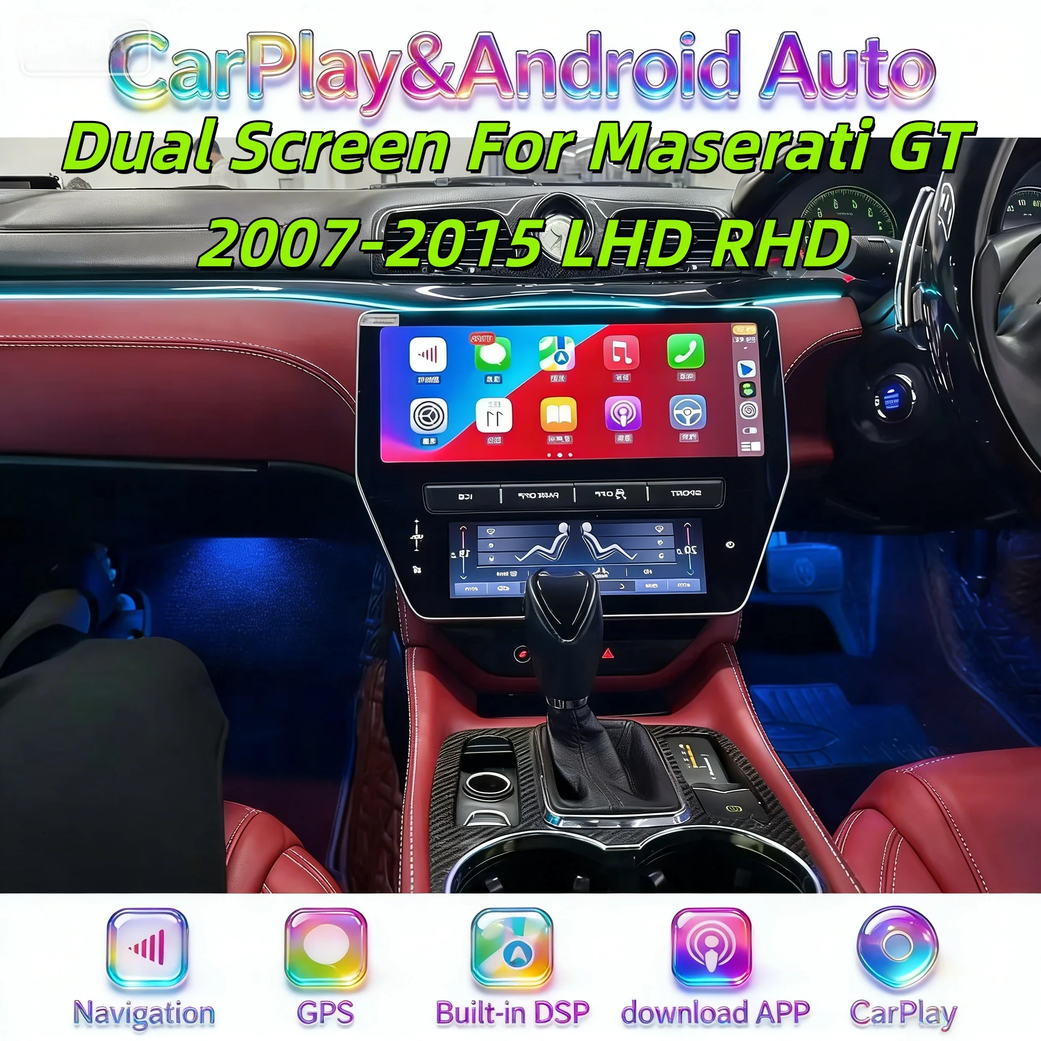 

Мультимедийная стереосистема Android 13, для Maserati GT 2007-2015, беспроводная аудионавигация CarPlay, 4G, Wi-Fi, Bluetooth, головное устройство, LHD RHD