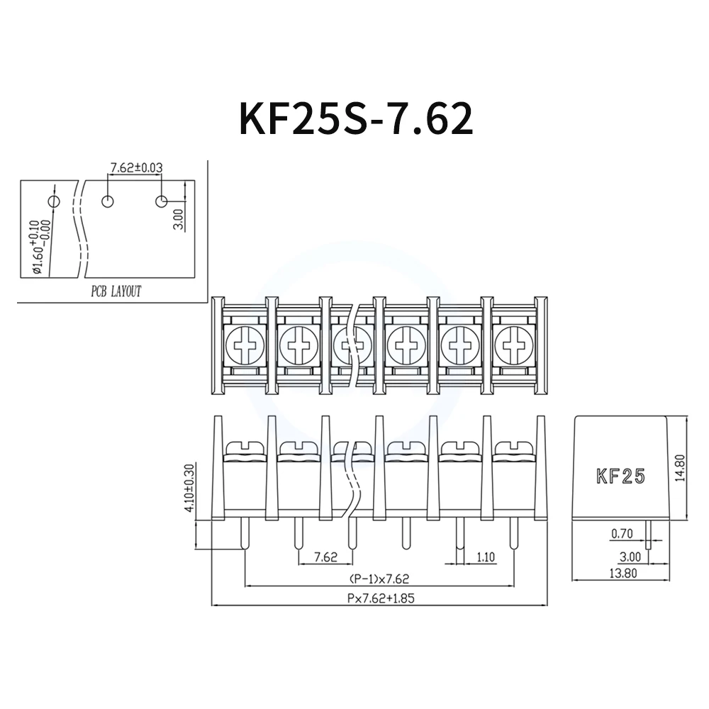 (5 pcs) KF25S-7.62 Straight Plug 300V/20A 7.62mm Pitch Fence Type Terminal Block Side Pin Position 2-12Pin