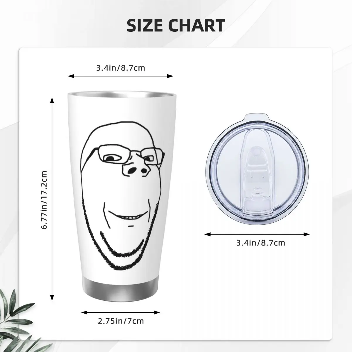 Smiling Wholesome Wojak Soyjak Stainless Steel Tumbler Vacuum Insulated Mug Thermal Cold Bottle Straw With Lid 20oz