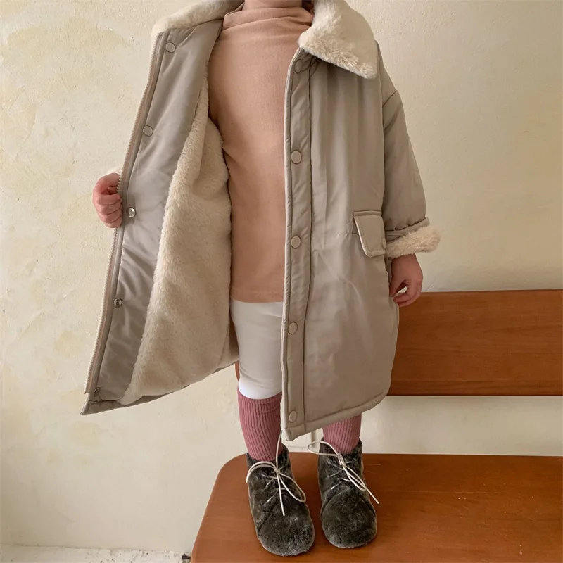 Baby Plus Velvet Overcoat Boys Girls Thicken Winter Parkas Children Long Style Warm Outerwear New Kids Warm Windproof Clothing