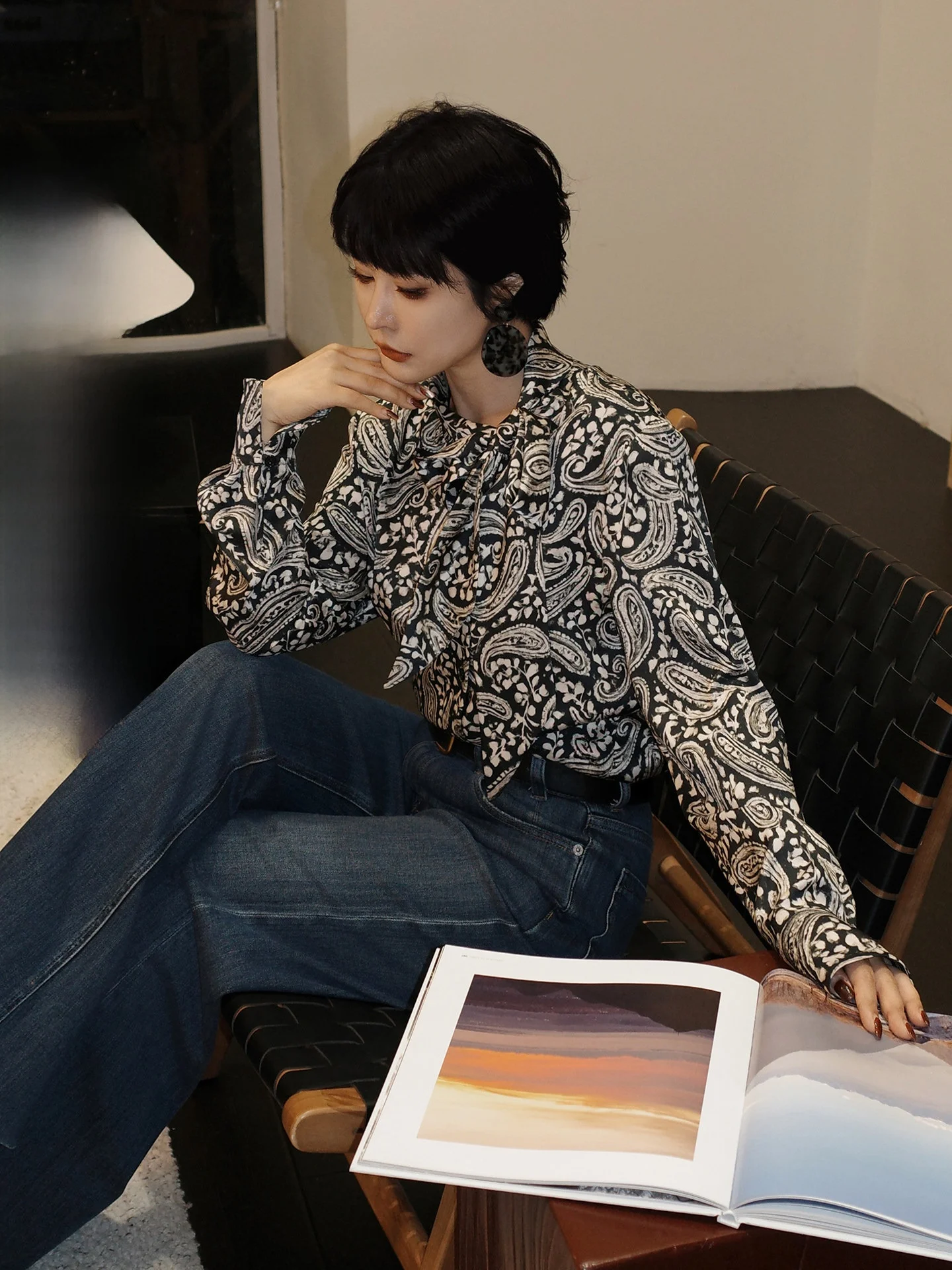 

Silk Road Women's irt 2025 New Winter High Collar Floral Print Inner Wear Sa Casual Loose Fit Long Sve Polyester Fiber