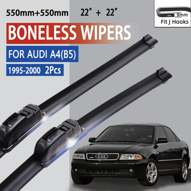 

For Audi A4(B5) 1995-2000 Car Windshield Wiper U-type Soft Rubber Frameless Bracketless Car Wipers 22"+22"