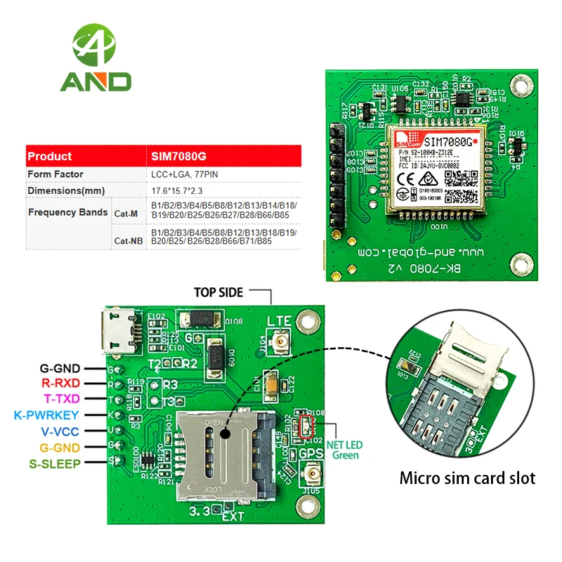 SIM7080G Breakout kit NB IoT Cat M eMTC GNSS Module Global Band Support
