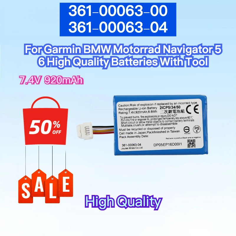

Replacement 7.4V 920mAh Battery 361-00063-00 361-00063-04 For Garmin BMW Motorrad Navigator 5 6 High Quality Batteries With Tool