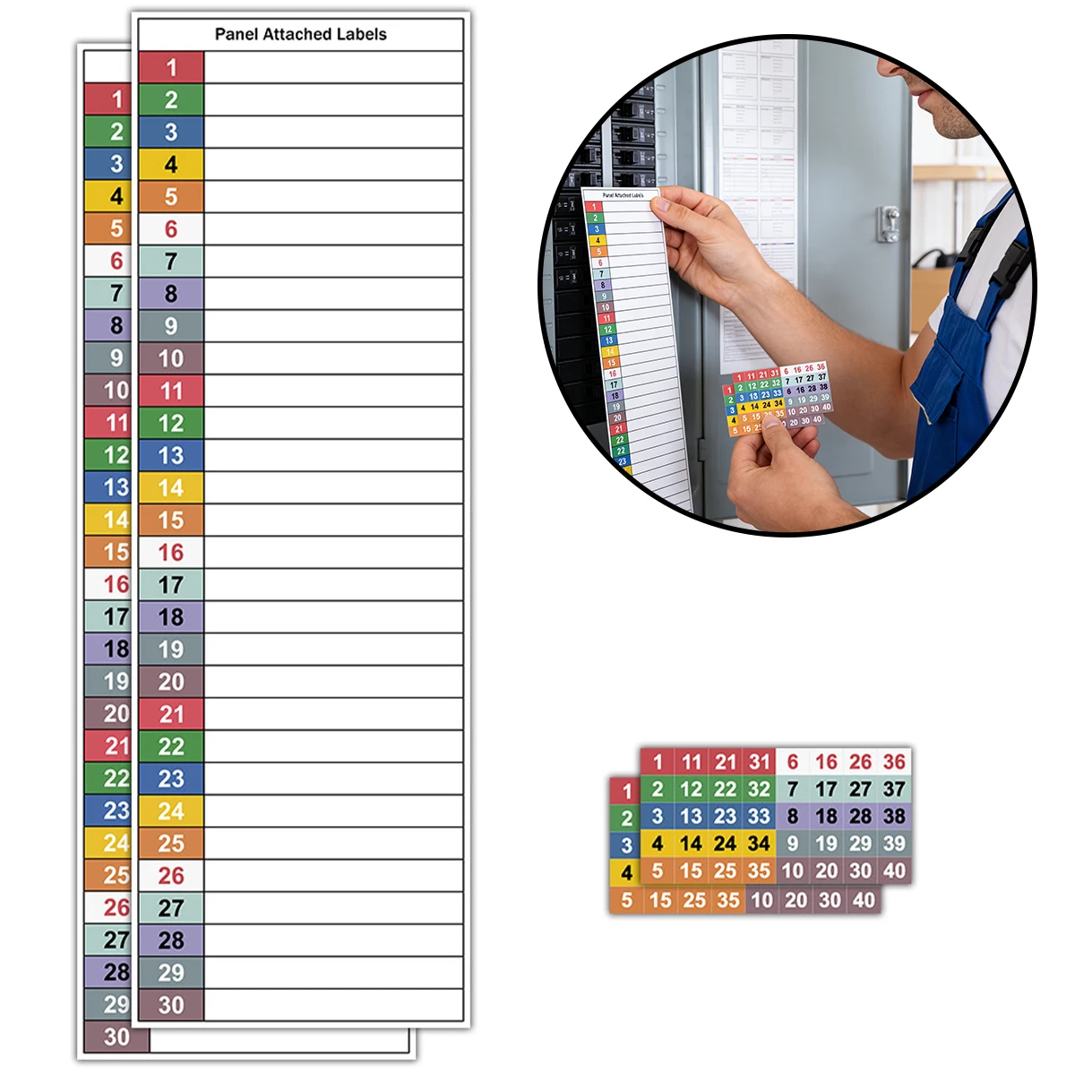 1/2 Sets Breaker Panel Labels – Bright Color-Coded Circuit Number Stickers for Easy Identification, Reusable，Mix Colors
