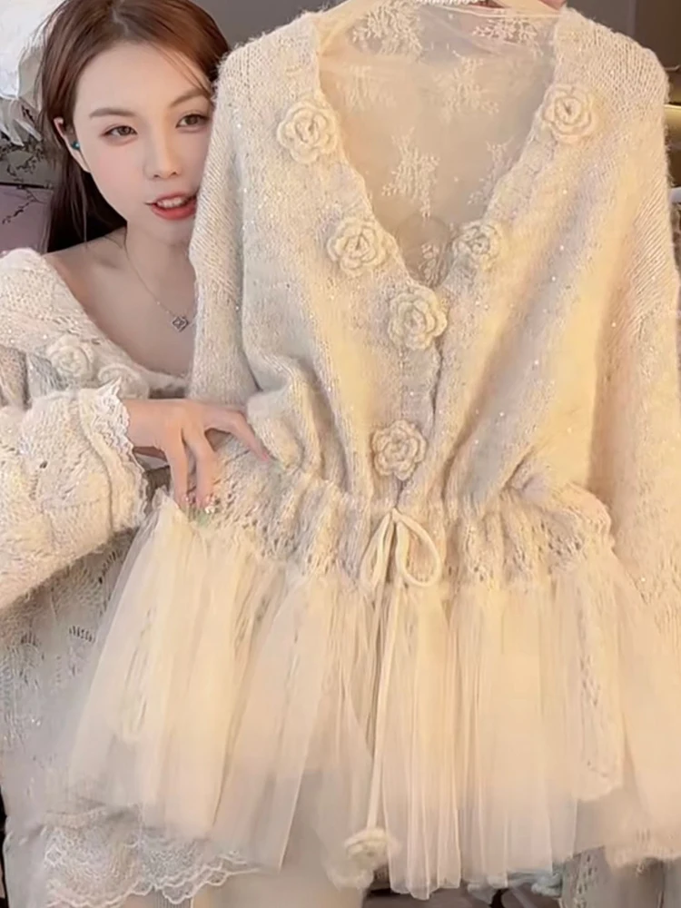 

Вязаный кардиган Sweet Knot с открытой спиной, женский свитер Faion Me с пайетками, средней толщины, с V-образным вырезом, Ciwalk