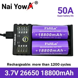 100% New High Quality 26650 Battery 18800mAh 3.7V 50A Lithium Ion Rechargeable  For  LED Flashlight+charger