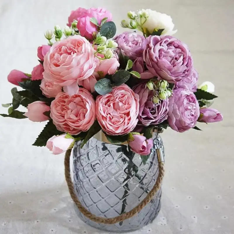 Silk Artificial Flowers Rose Peony Beautiful Flores Bouquet for Wedding Party Home Decoration Mariage Fake Flowers Pivoine rose