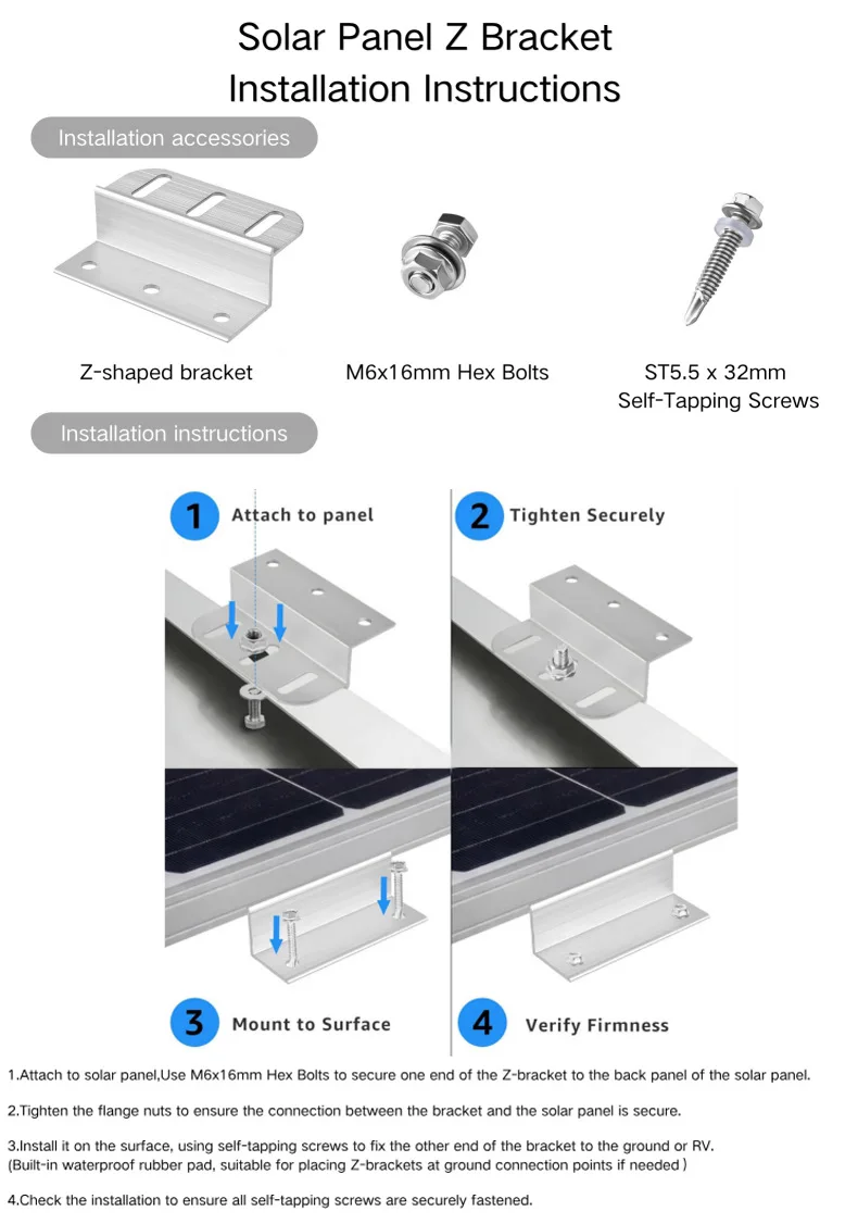 8pcs Three-hole Z-shaped Aluminum Alloy Photovoltaic Bracket RV Bracket For Various Photovoltaic Systems And RV Installations