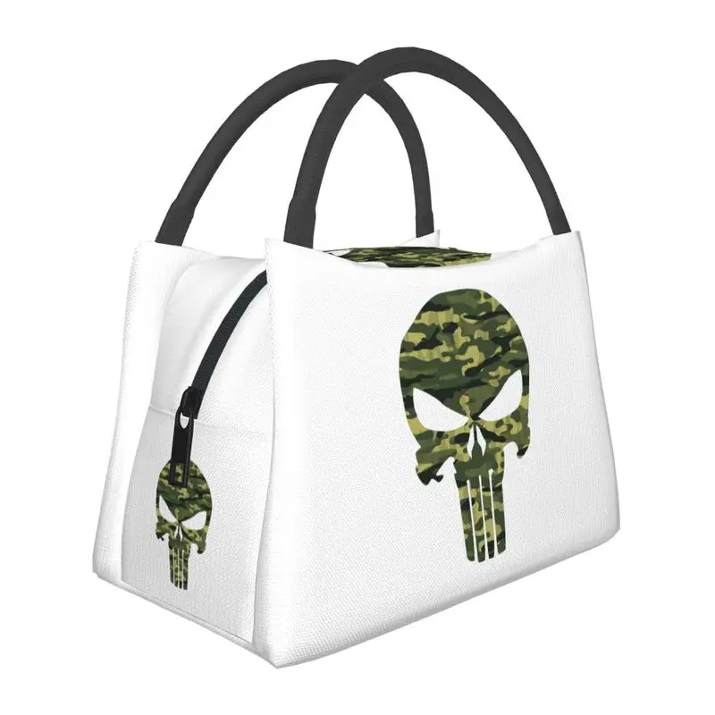 

Custom Punisher Camo Skull Lunch Bags Women Cooler Warm Insulated Lunch Boxes for Office Travel