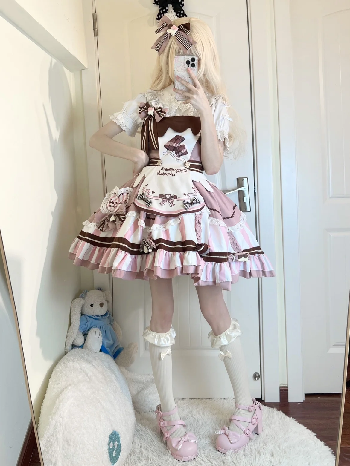 Japanische Traum Lolita Jsk Kleid Frauen Kawaii niedlichen Bogen Druck Bogen Spitze ärmellose Riemen Kleider Mädchen süße Prinzessin Party Vestidos