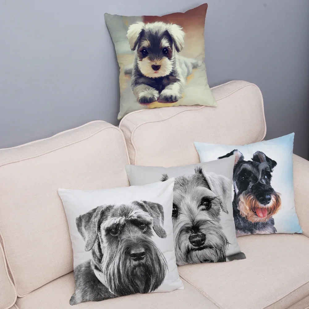 Home Bedroom Pillowcase Cute Schnauzer Print Cushion Cover    Decor