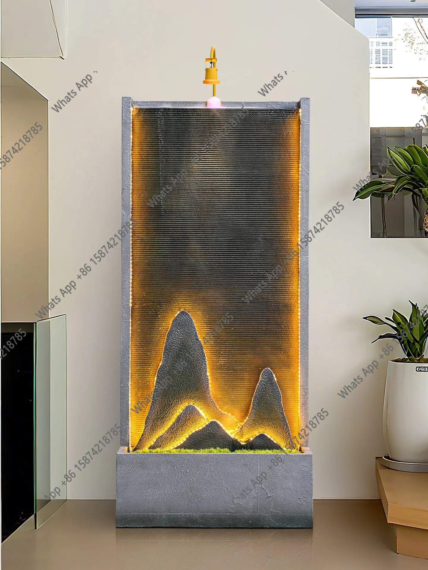 Simple water curtain wall, flowing water fountain, rockery, lucky landscape, screen entrance, feng shui ornament