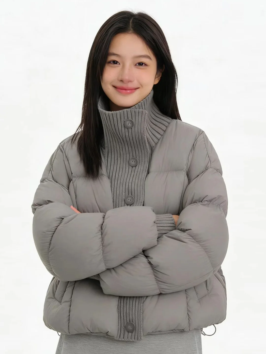 

Fashionable Oversized Patchwork Grey Cotton Jacket Women's Winter 2025 New Korean Style Casual Commute Thickened Outerwear